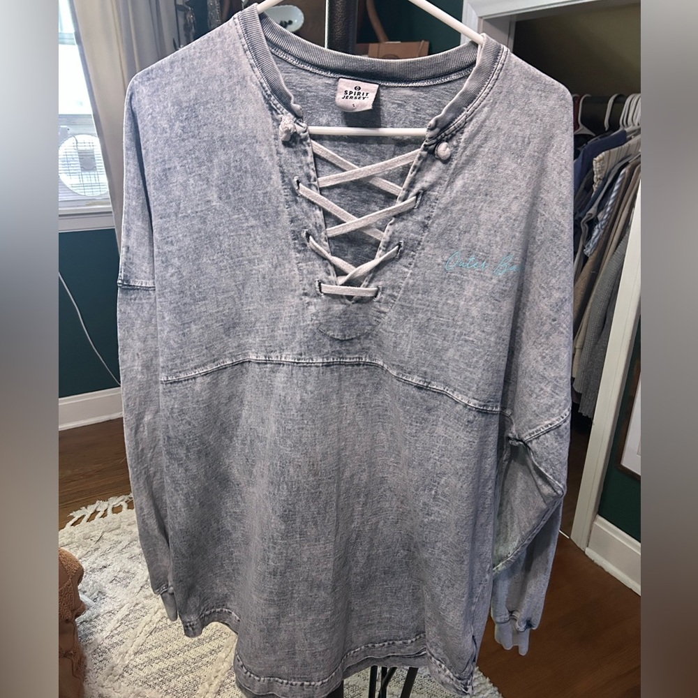 Spirit Jersey Heather Gray Lace-Up Top